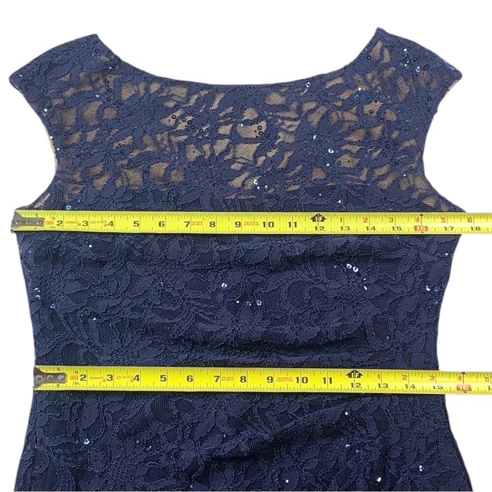 Ralph Lauren LRL Lace Dress 8 Navy Blue Sequin Boat Neck Ruched Cocktail Wedding - Picture 9 of 13